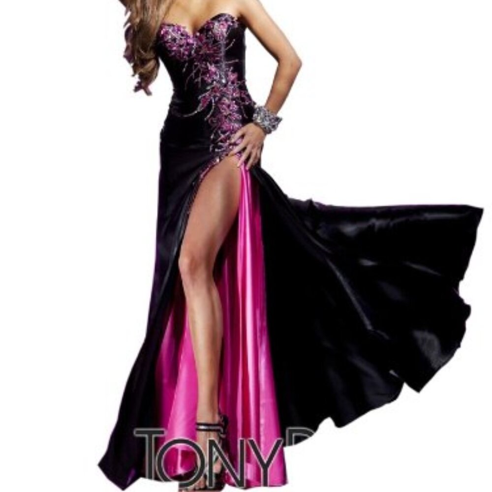 Tony Bowls Strapless Black and Pink Dress